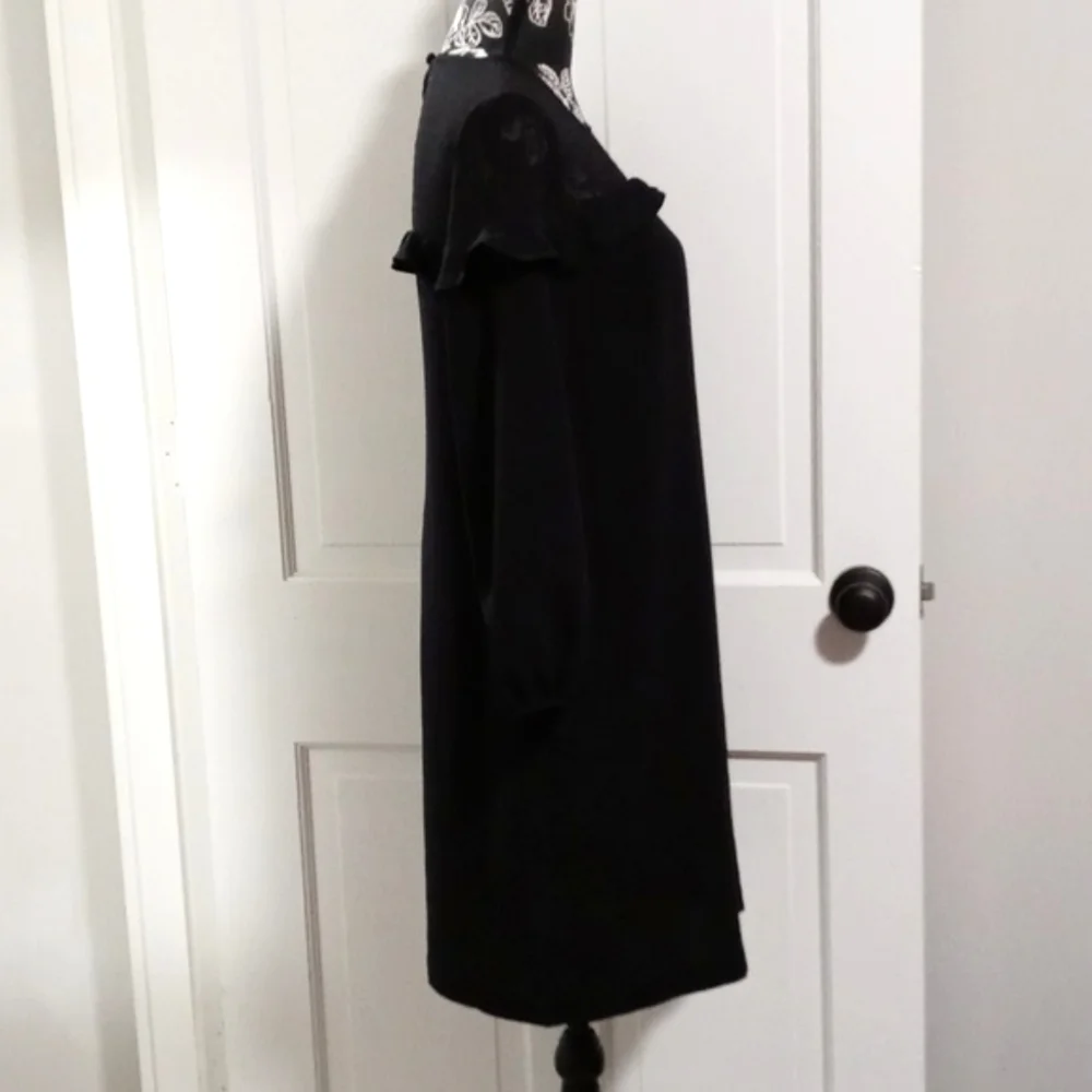 🆕️ 🖤LOFT🖤 - Black L/S Dress w/Sheer Polka Dot Ruffle Detail - Picture 7 of 16